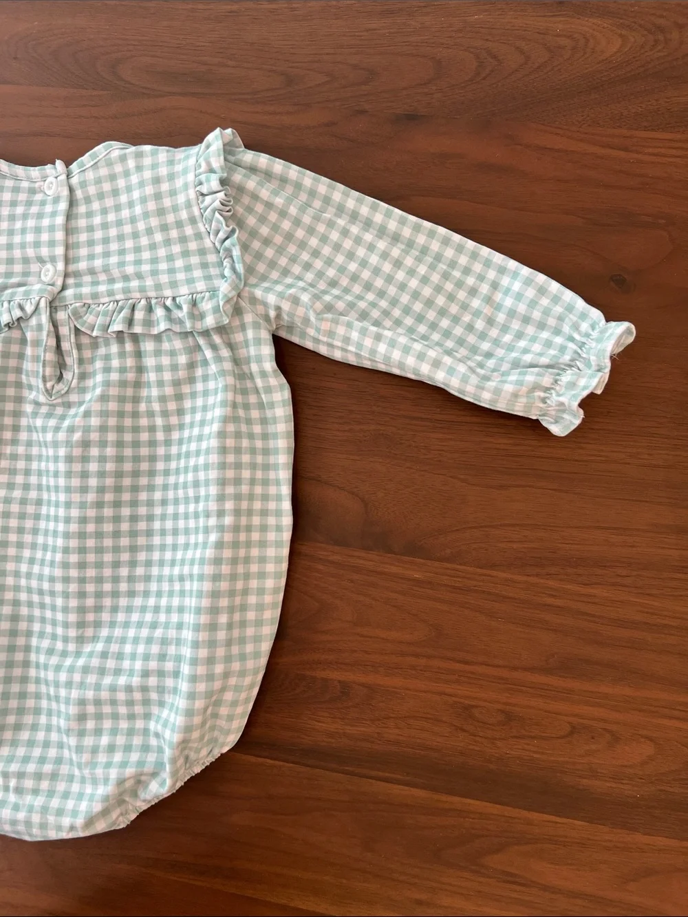 Stitch Fish Mint Gingham Baby Romper with Harvest Embroidery, 24 months